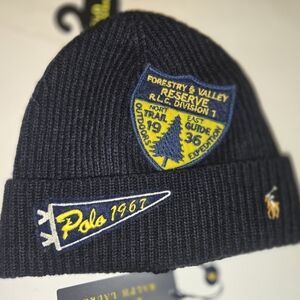 Polo Ralph Lauren Navy Beanie with Embroidered Patches